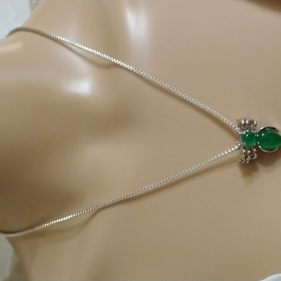 @Sale! jade and silver spider with crystal eyes on a 17" 925 silver - Picture 3 of 6